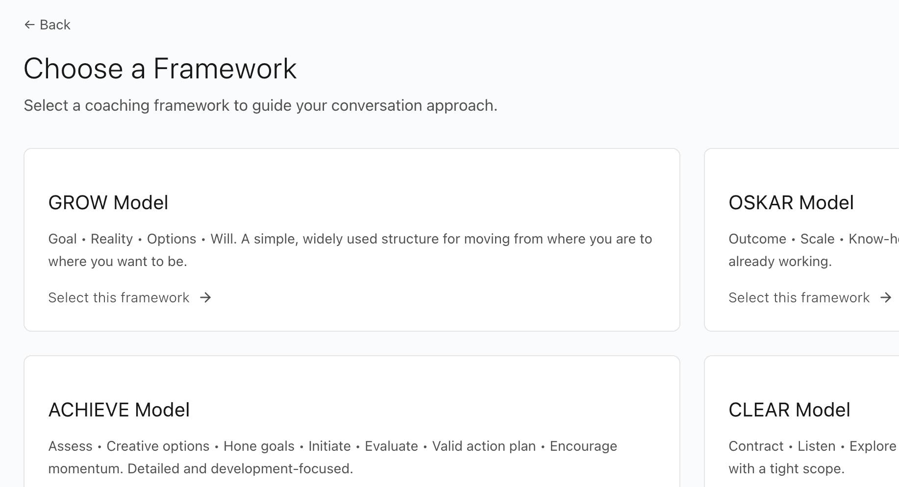 Framework selection placeholder
